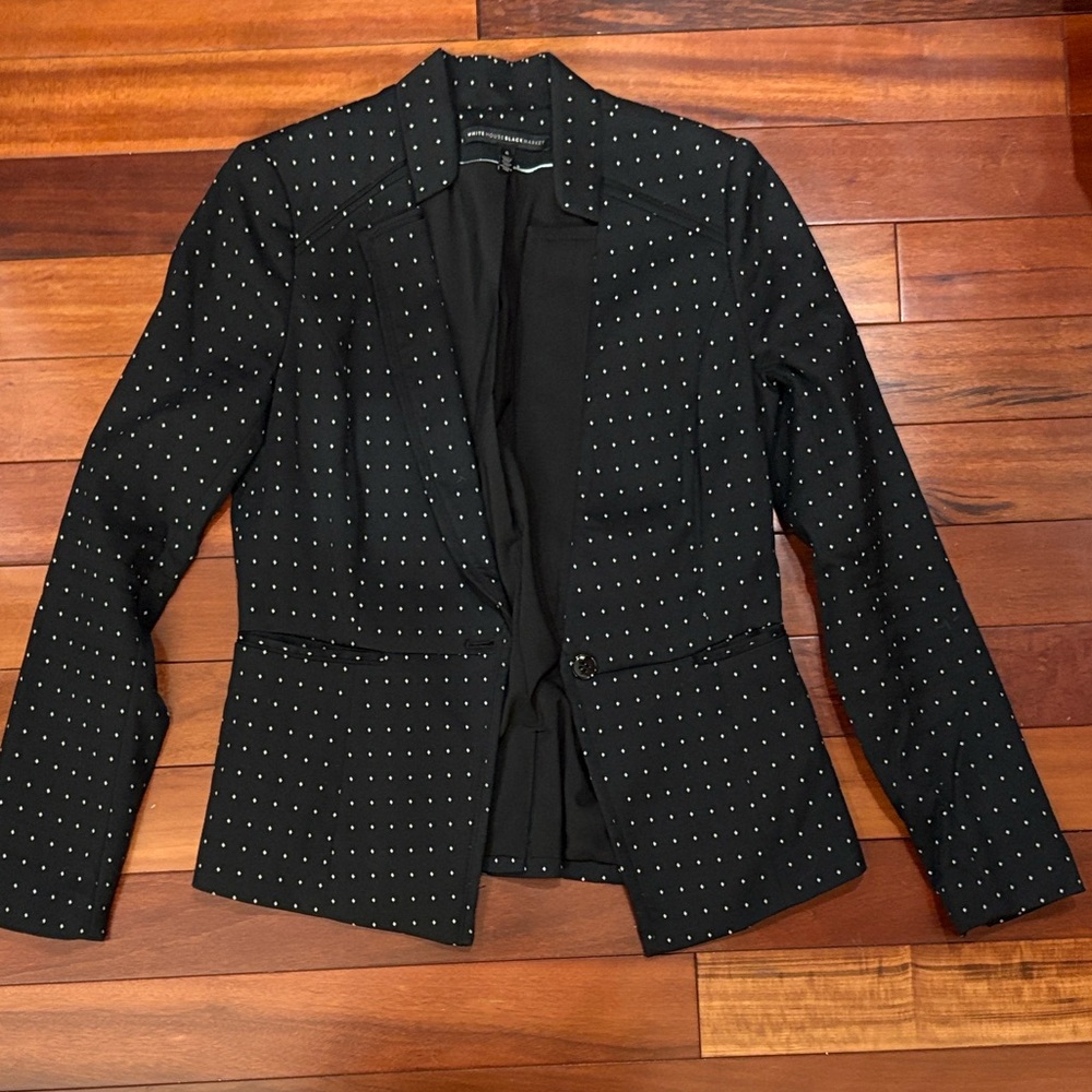 White House Black Market Black Blazer with white polka dots - Picture 3 of 8